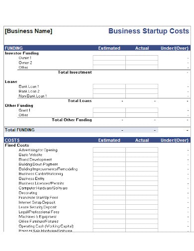small business startup plan template in xls