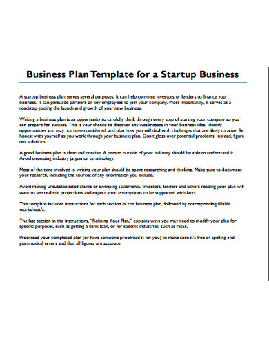 small business startup plan example