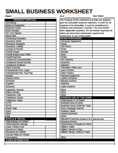 small business worksheet template