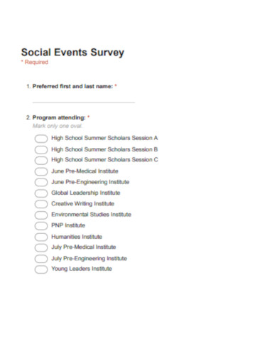 social events survey template