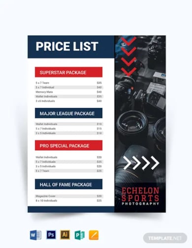 sports photography price list template