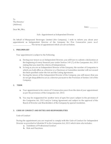 standard company appointment letter