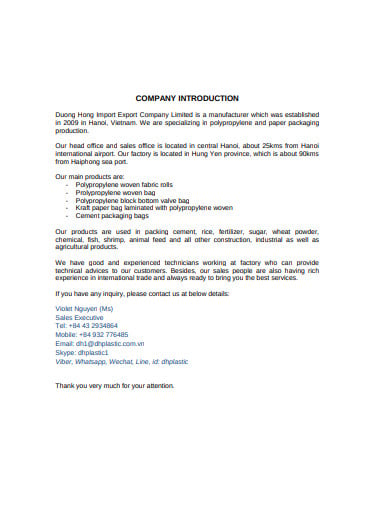 standard company introduction letter