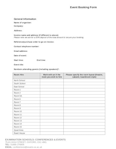 standard event booking form in pdf