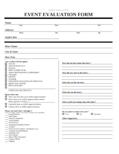 standard event evaluation form in pdf