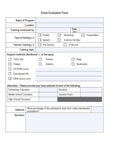 standard event evaluation form