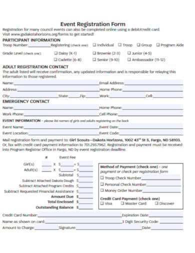 standard event registration form example