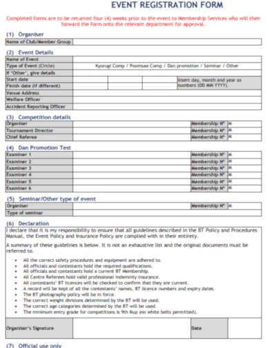 standard event registration form template