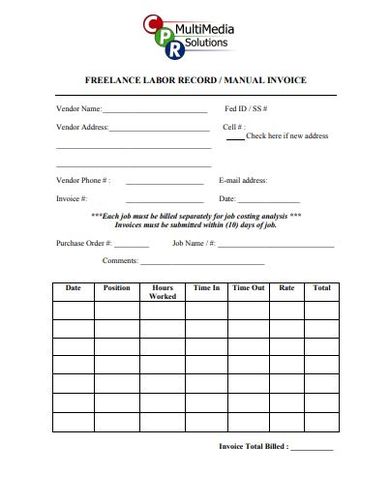standard freelance manual invoice