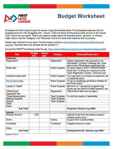 standard fundraising budget worksheet