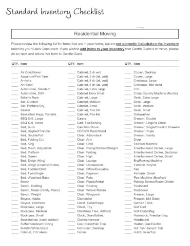 standard inventory checklist in pdf