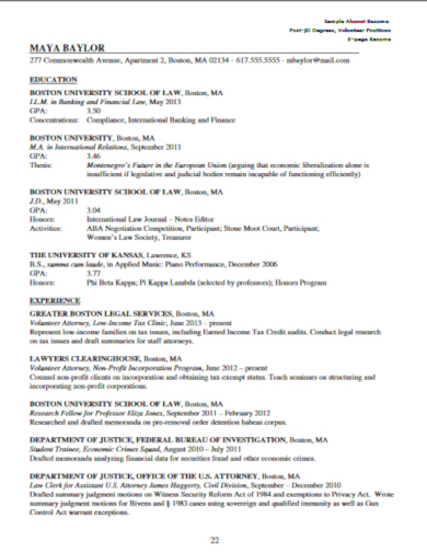 standard legal resume template