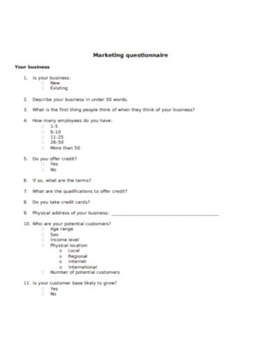 standard marketing questionnaire template