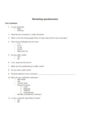 marketing strategies for small business questionnaire