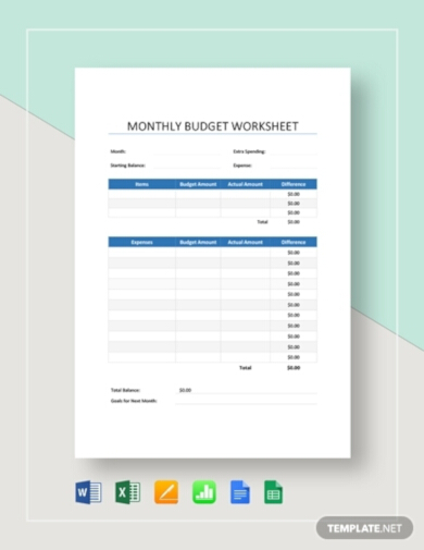 standard monthly budget worksheet template