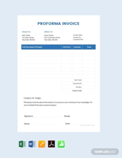 standard proforma invoice layout