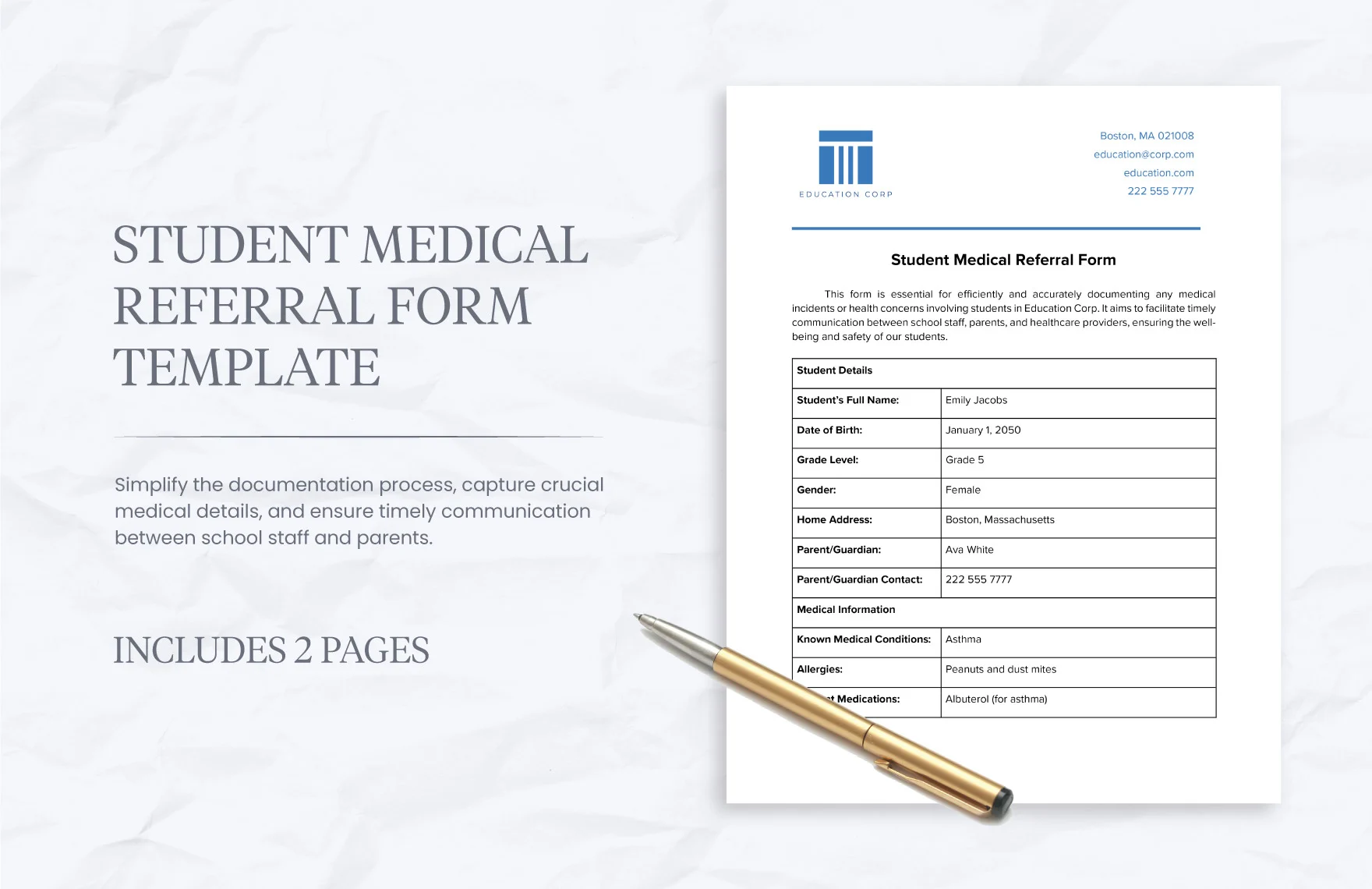 student medical referral form