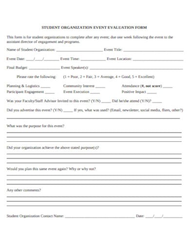 student organization event evaluation form