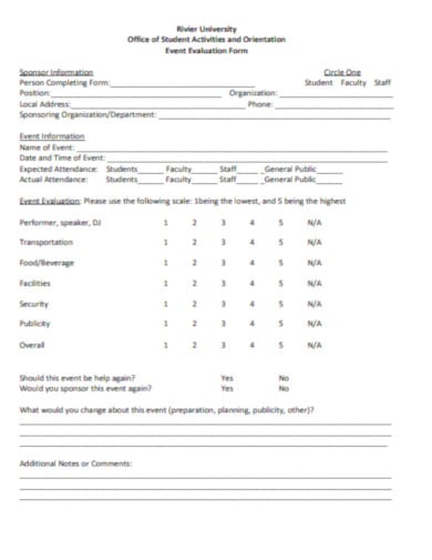 student orientation event evaluation form