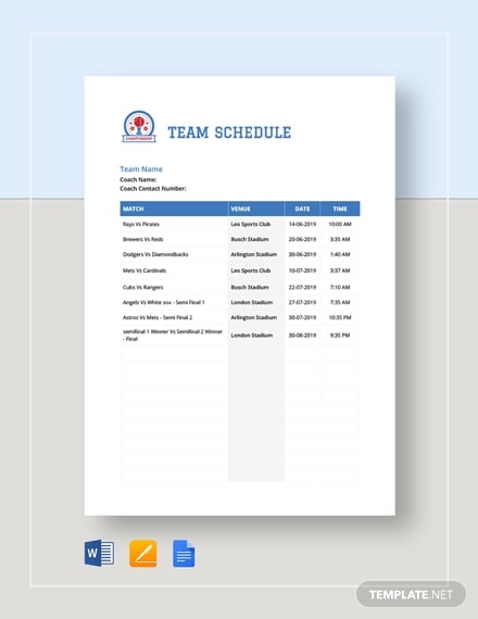 team schedule