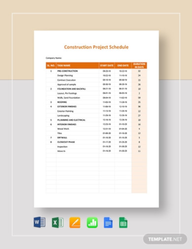 the construction project schedule template