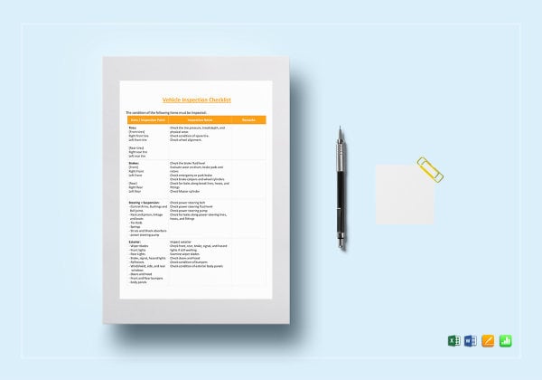 vehicle inspection checklist template mockup