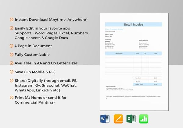 vertical sales invoice template