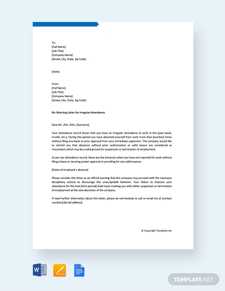 Employee Warning Letter Templates - Google Docs, MS Word, Pages, DOC