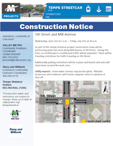 water work construction notice template