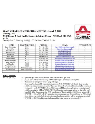 weekly construction meeting sample