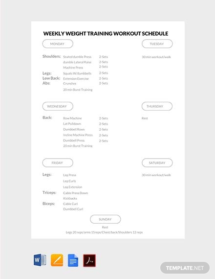 weekly weight training workout schedule