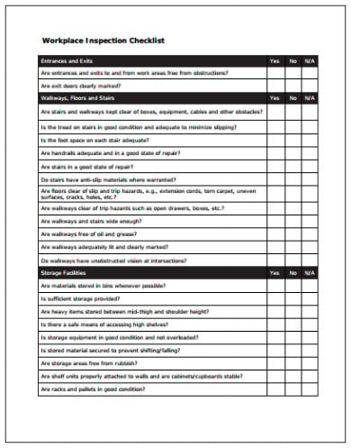 workplace inspection checklist template