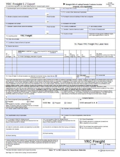 yrc freight export invoice template