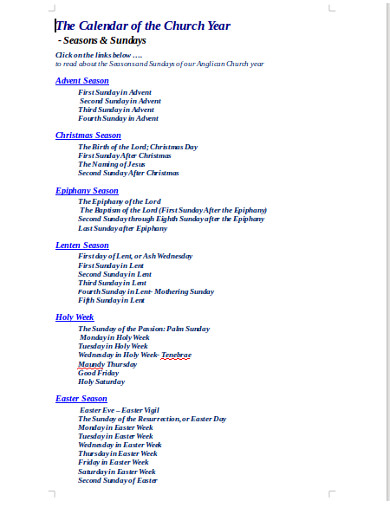 12+ Church Calendar Templates in PDF | DOC