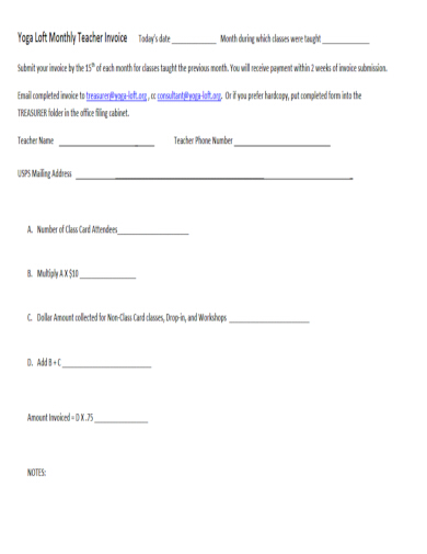 yoga teacher invoice template