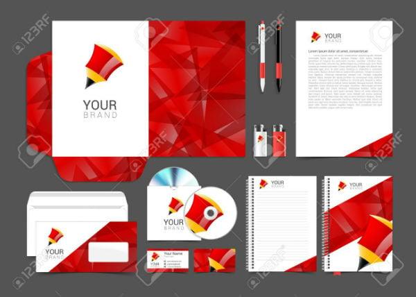 corporate identity template with red elements pencil