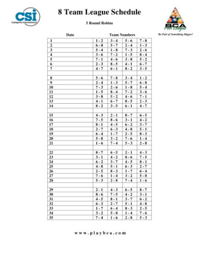 Printable Team League Schedule 53 OFF