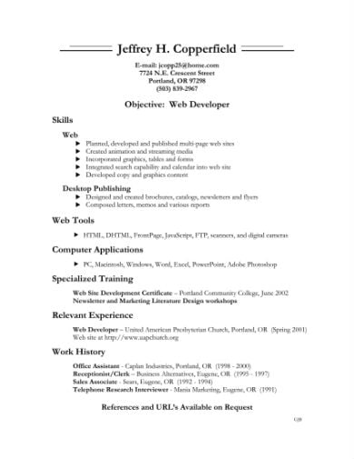 web developer resume