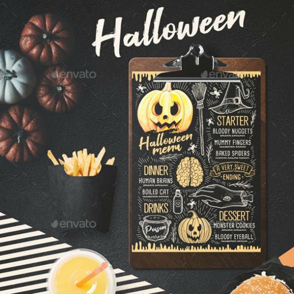 graphic river halloween menu party invitation food flyer chalkboard pumpkin