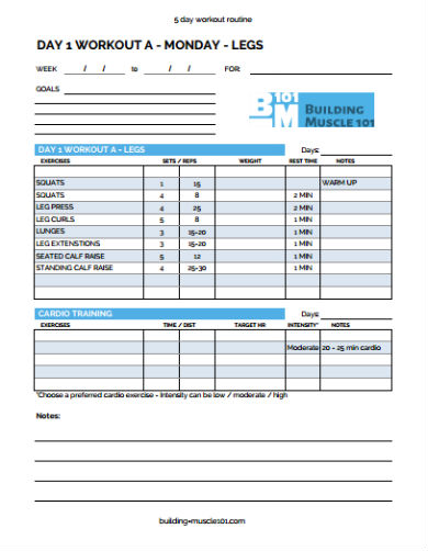 5 day workout routine template