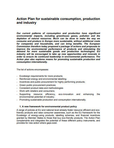 action plan for consumption production