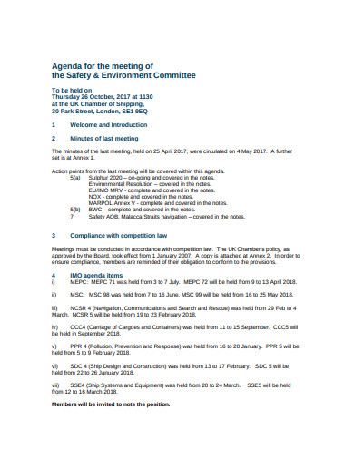 agenda for the meeting of safety and environment