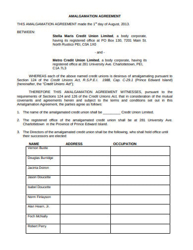 amalgamation agreement template in pdf