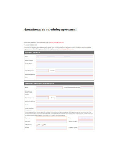 amendment to a training agreement template