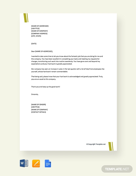 Appreciation Letter Templates - Google Docs, MS Word, Pages, PDF