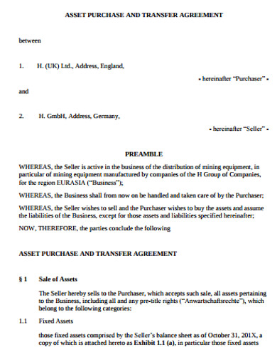 asset transfer agreement example