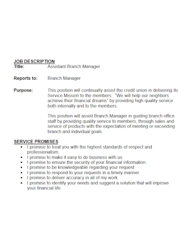 assistant branch manager job description