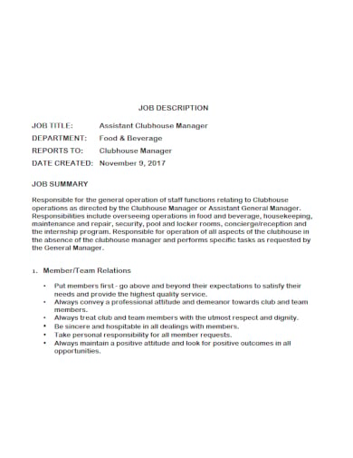 10+ Assistant Manager Job Description Templates - Google Docs, Word