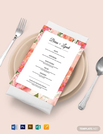 attractive editable wedding menu sample