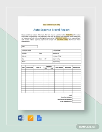 auto travel expense report template